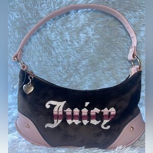 Juicy Couture Brown & Pink Velour Shoulder Bag
